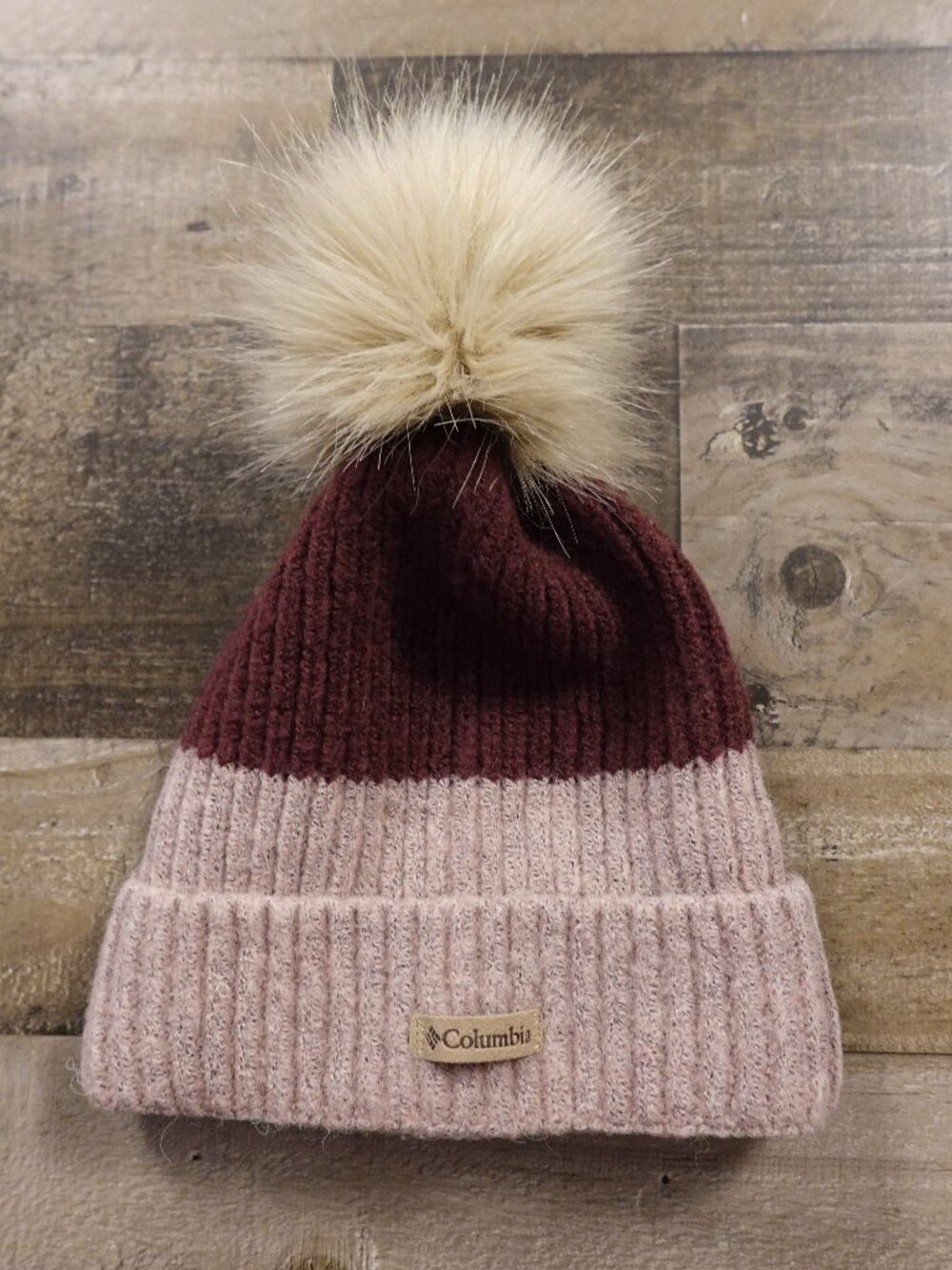 Columbia Chunky Knit‎ Pom Pom Beanie Hat Women’s Pink OS Burgundy Winter Cozy